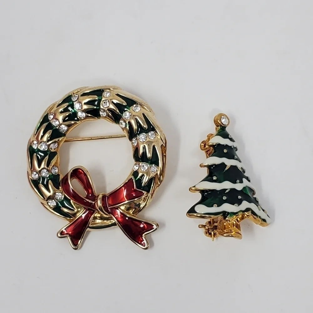 VINTAGE CHRISTMAS BROOCH LOT OF 4 TREES WREATH CHRISTOPHER RADKO WOMEN JEWELRY